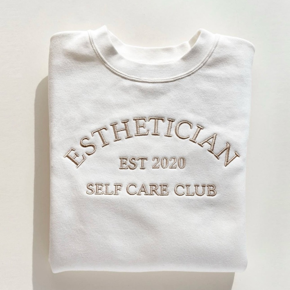 Esthetician White Crew Neck Sweater - Alyssa K Apparel